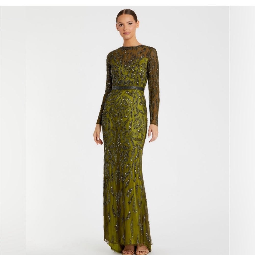 NWT Mac Duggal  5124 Green/Olive
Beaded Long Sleeve Evening Gown 8 - Picture 4 of 14